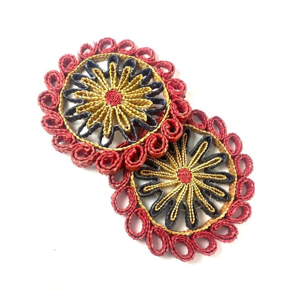 4 Vintage Woven Straw Trivets Multicolor Rattan Braided Rafia Hot Pads Hot Dish - Picture 5 of 5